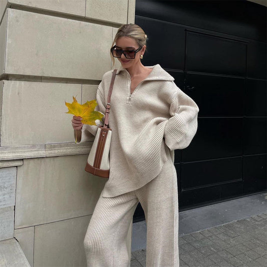Ensemble Flexy | Autumn And Winter Half Zipper Sweaters Straight-leg Trousers Two-piece Set